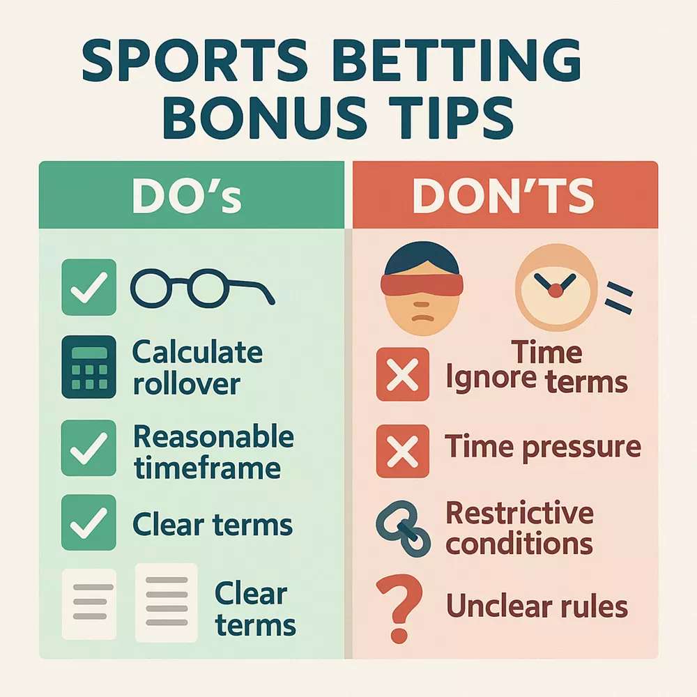 Checkliste für Sportwetten-Boni: Do's und Don'ts mit grünen Häkchen und roten Warnzeichen
