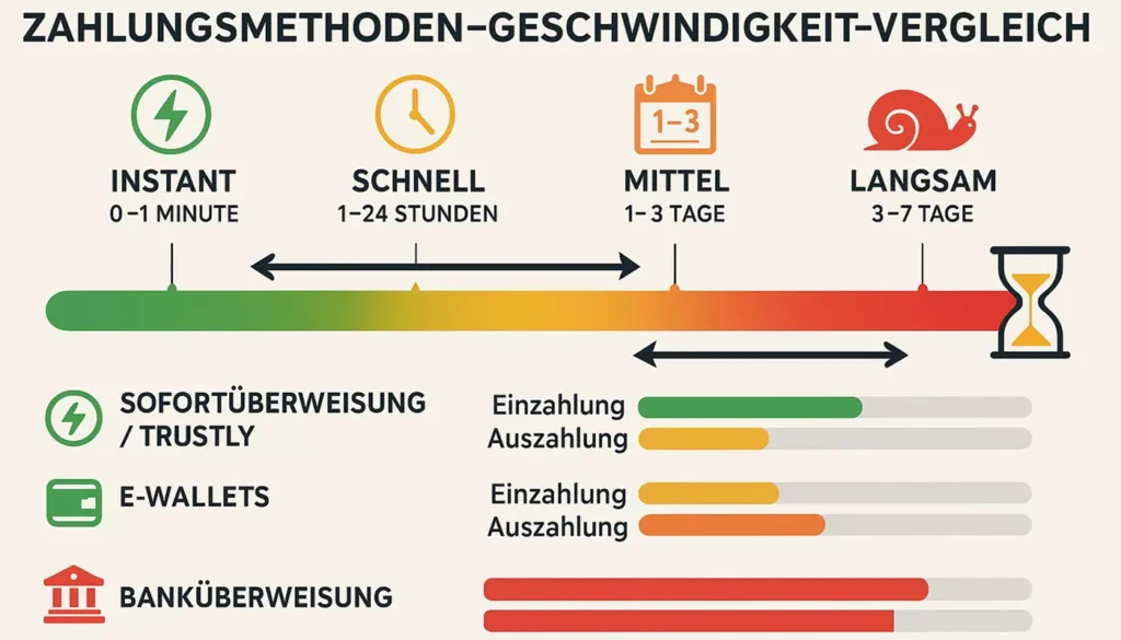 Zahlungsmethoden Geschwindigkeits-Vergleich: Timeline von sofortigen bis langsamen Überweisungen